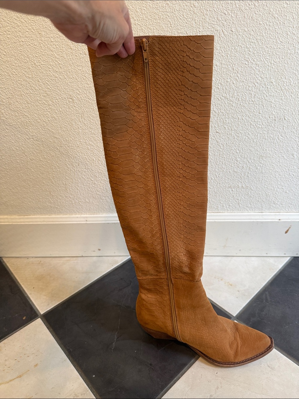 Jeffrey Campbell Tall Tan Over-the-Knee Textured Boot